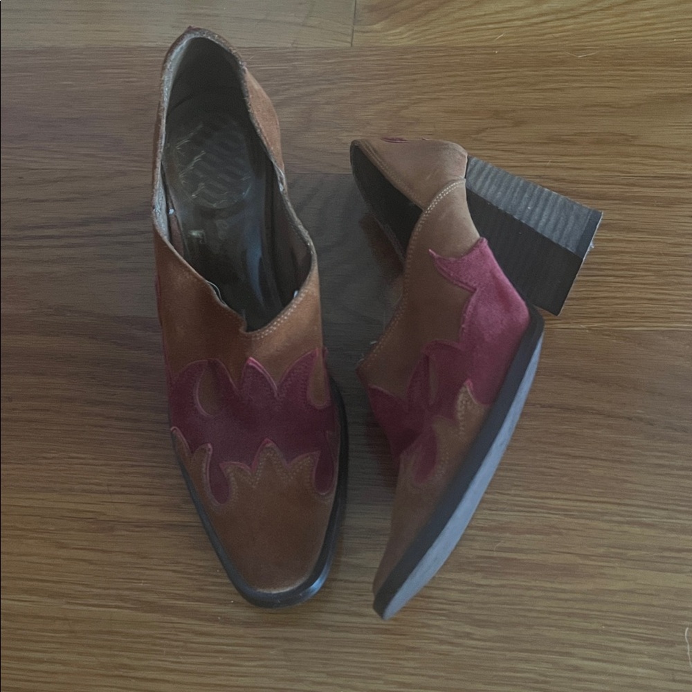 FREE PEOPLE Brown and Red Western Ankle Boots 38